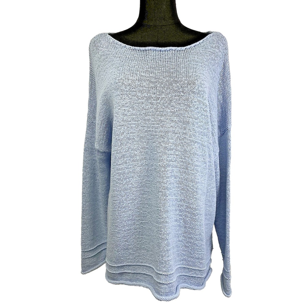 Lord and Taylor Woman's Plus Size 2X Sweater Cotton Blend Blue Coastal Cottage